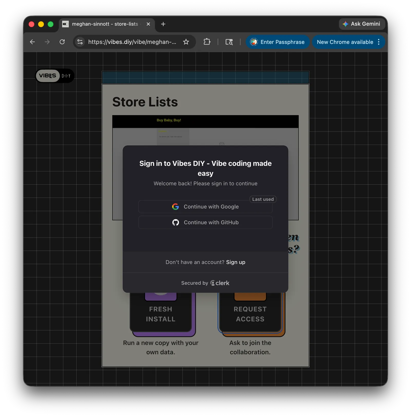 Sign in to Vibes DIY with Google or GitHub